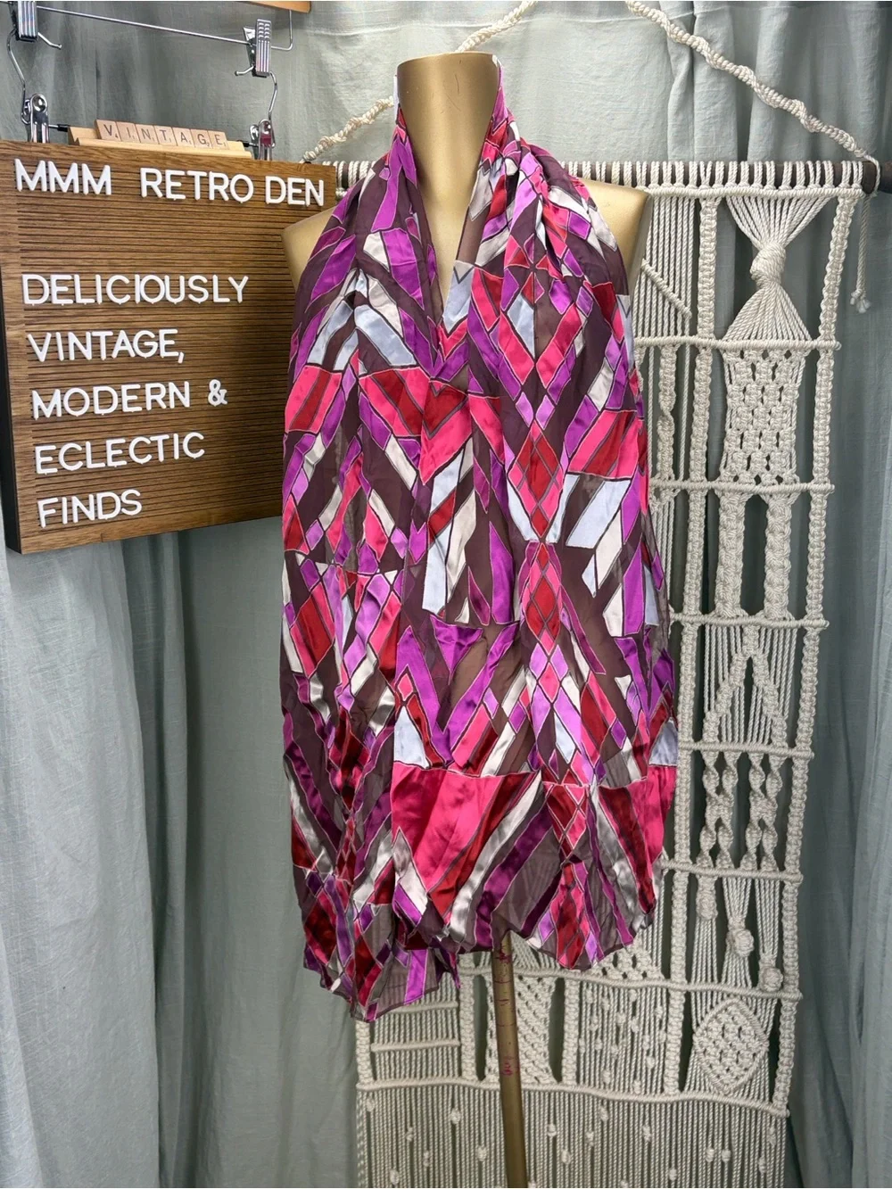 Vibrant Geometric Semi Sheer Burnout Scarf - Pink & Purple Palette